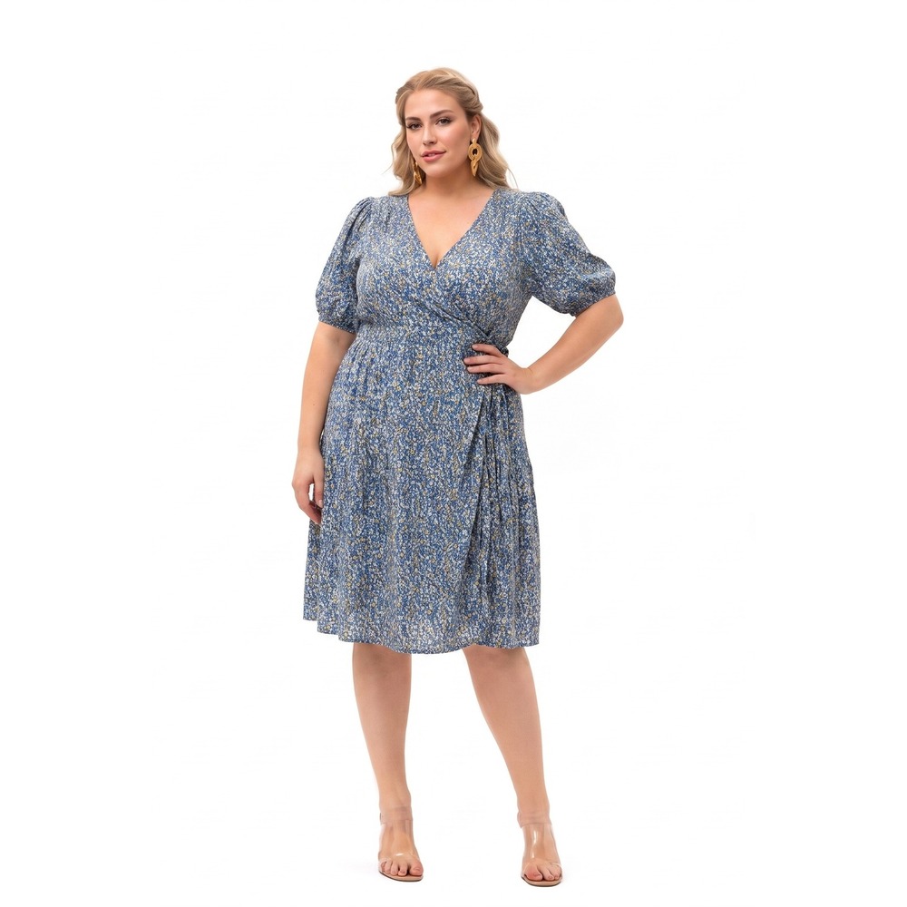 Old Navy Midi Wrap Dress 4X Blue‎ Floral Ditsy Colorful Peasant Cottagecore Tier